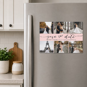 Moderne FotoCollage Save the Date rot pink Magnetkarte