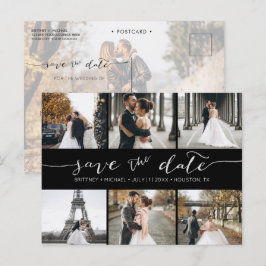 Moderne FotoCollage Save the Date Schwarz Ankündigungspostkarte