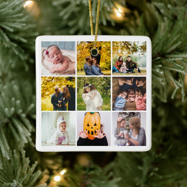 Moderne FotoCollage Was für ein Jahr Monogramm wei Keramikornament (Baum)