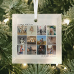 Moderne FotoCollage Weihnachten Ornament Aus Glas<br><div class="desc">Moderne Weihnachtsschmuck mit zwölf quadratischen Fotos in einer einfachen Collage. Oben verlassen ist das Jahr, das ausgeschrieben wurde, und unten rechts die Nachricht: "Oh, was für ein Jahr!". Dieses personalisierte Ornament ist das perfekte Geschenk für Liebende, besonders Großeltern, und ist eine großartige Möglichkeit, alle Ihre Freunde und Verwandten über die...</div>