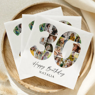 Moderne Fotocollage zum 30. Geburtstag - Serviette