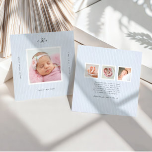 Moderne Fotogeburtsanzeige mit Monogramm Einladung