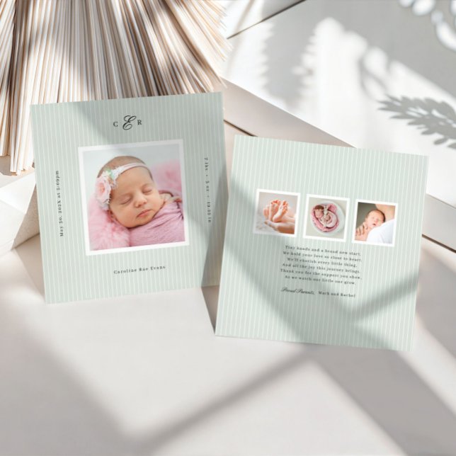 Moderne Fotogeburtsanzeige mit Monogramm Einladung (Von Creator hochgeladen)