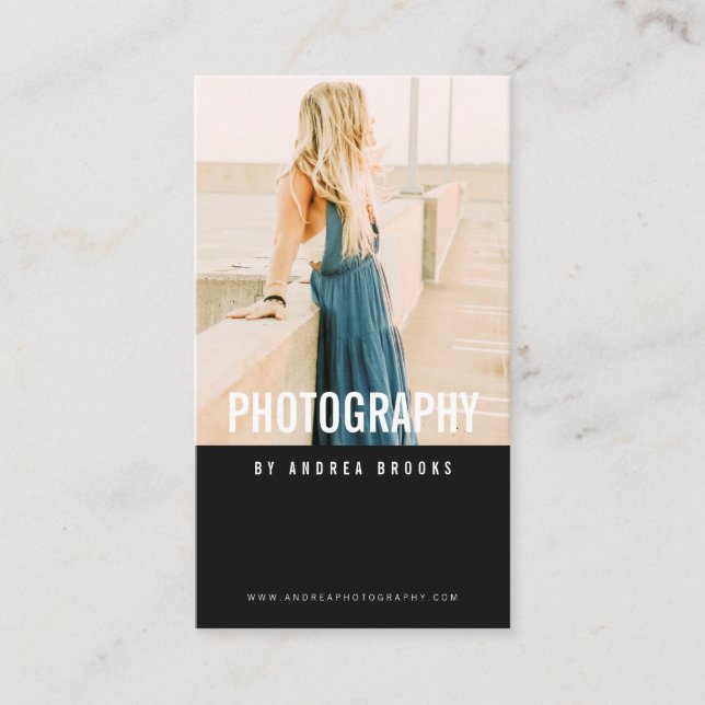 Moderne Fotografie beruflicher Fotograf Schwarz Visitenkarte (Vorderseite)