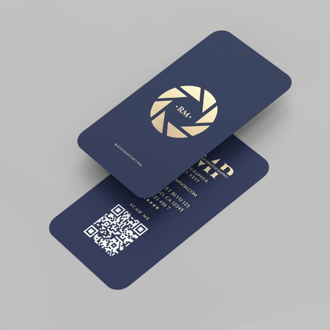 Moderne Fotografie Blue Gold Lens Visitenkarte (Modern Photographer Photography Blue Gold Lens Business Card
)