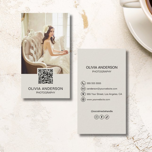 Moderne Fotografie QR Code Fotograf Visitenkarte (Modern Photography QR Code Photographer Business Card)