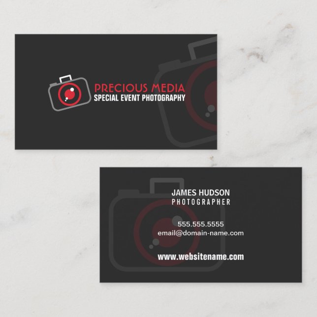 Moderne Fotografie Rot Weiß Grau Visitenkarte (Vorne/Hinten)