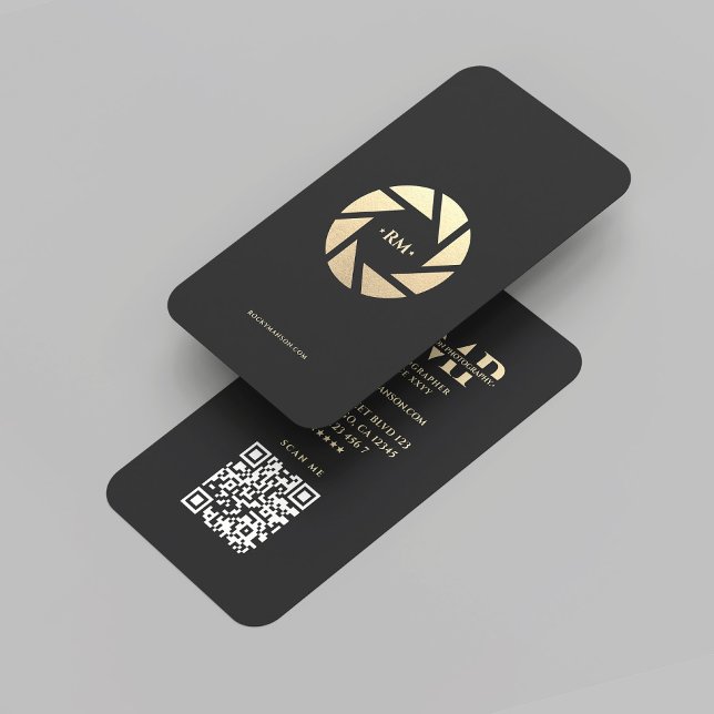Moderne Fotografin Black Gold Lens Fotografie Visitenkarte (Modern Photographer Black Gold Lens Photography Business Card
)