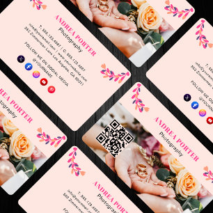 Moderne Fotografin Weibliches Florales QR-Code Visitenkarte