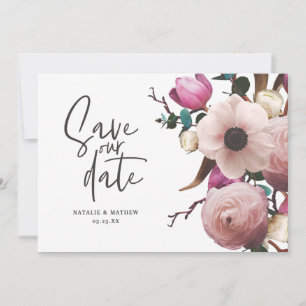 Moderne fotografische florale Hochzeitseinladung z Save The Date