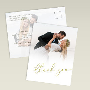 Moderne Fotohochzeit-Dankeskarten mit Goldschriftz Postkarte