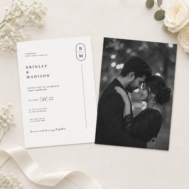 Moderne Fotohochzeit mit Monogramm Einladung (Von Creator hochgeladen)