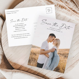 Moderne Fotohochzeit Save the Date Schrift Ankündigungspostkarte