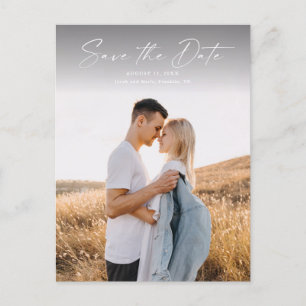 Moderne Fotohochzeit Save the Date Schriftzug Ankündigungspostkarte
