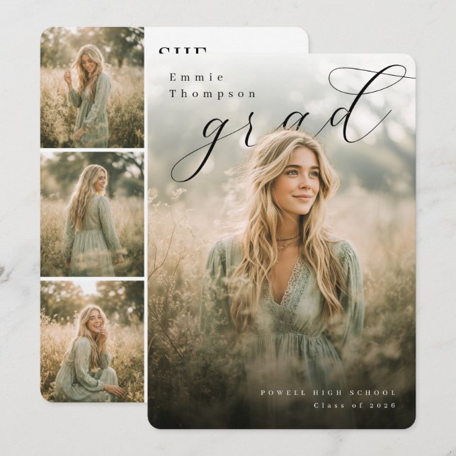 Moderne FotoPop-Collage Abschlussfeier Einladung (Vorne/Hinten)