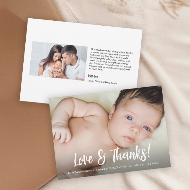 Moderne Fotos Liebe & dank Baby Dusche Dankeskarte (Standard baby shower thank you card size photo card.)