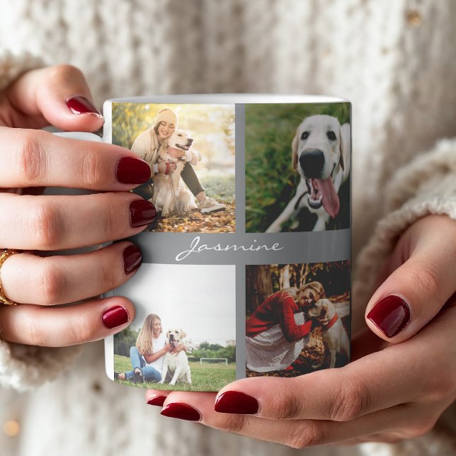 Moderne Fotos sammeln Hund grau Kaffeetasse (Celebrate your furbaby with this photo collage mug.)