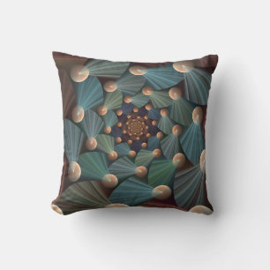 Moderne Fraktal Art mit Tiefe, Braun, Schiefer, Bl Kissen