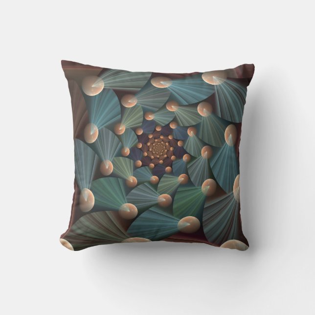 Moderne Fraktal Art mit Tiefe, Braun, Schiefer, Bl Kissen (Vorderseite)