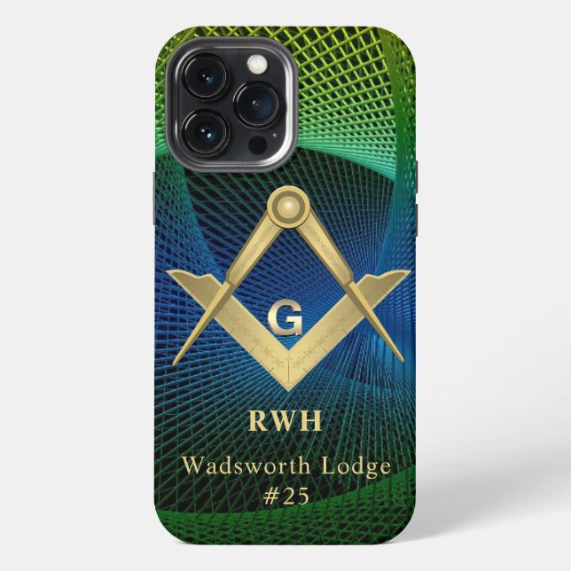 Moderne fraktale masonische monogrammierte iPhone 13 pro max hülle (Rückseite)