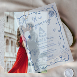 Moderne Französisch Blue Quirky Scribble Retro Wed