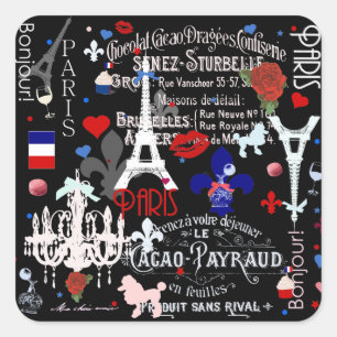 Moderne französische schwarze Collage aus Paris Quadratischer Aufkleber