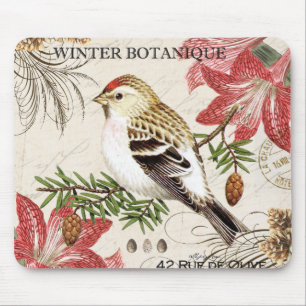 moderne französische Vintage-Wintervögel Mousepad