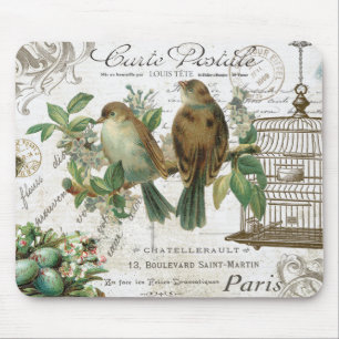 Moderne französische Vögel und Vogelkäfig im Vinta Mousepad