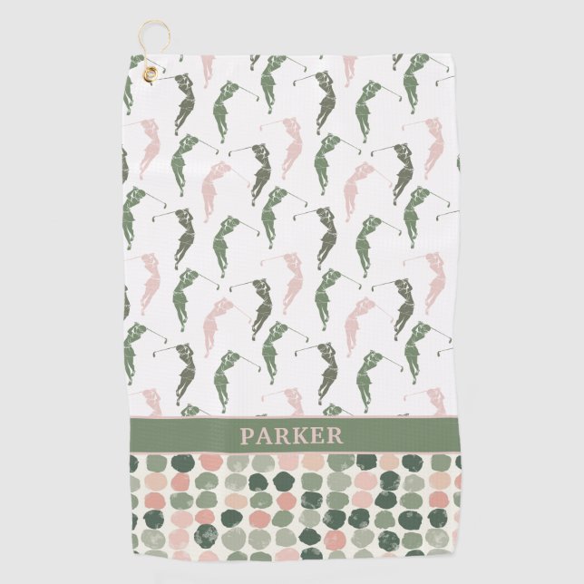 Moderne Frau Golfer Mit Monogramm Golfhandtuch (Vorderseite)