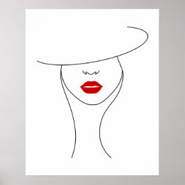 Moderne Frau in Hut mit Red Lipstick Line Art Poster