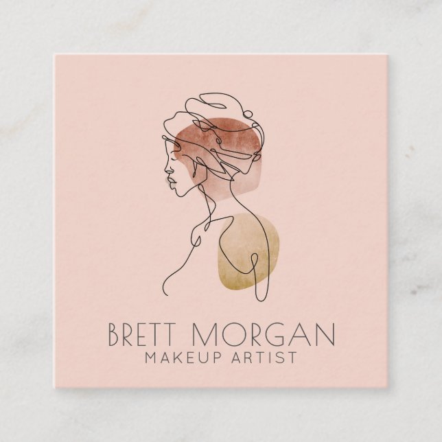 Moderne Frau Makeup Artist Blush Pink Quadratische Visitenkarte (Vorderseite)