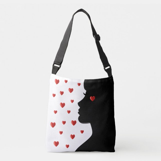 Moderne Frauen Silhouette & Herz auf Weiß Tragetaschen Mit Langen Trägern (Vorderseite)