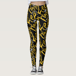 Moderne Freie Glückliche Gelbe Auf Schwarzer Typog Leggings