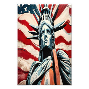 Moderne Freiheitsstatue mit amerikanischer Flaggen Fotodruck