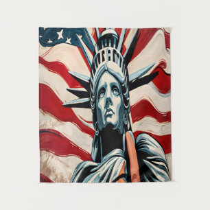 Moderne Freiheitsstatue mit amerikanischer Flaggen Wandteppich