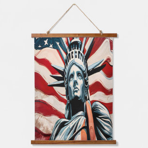 Moderne Freiheitsstatue mit amerikanischer Flaggen Wandteppich Mit Holzrahmen