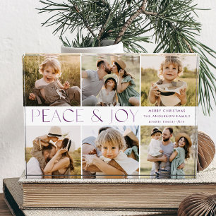 Moderne Frieden und Freude Lila Weihnachten 6 Fotoblock