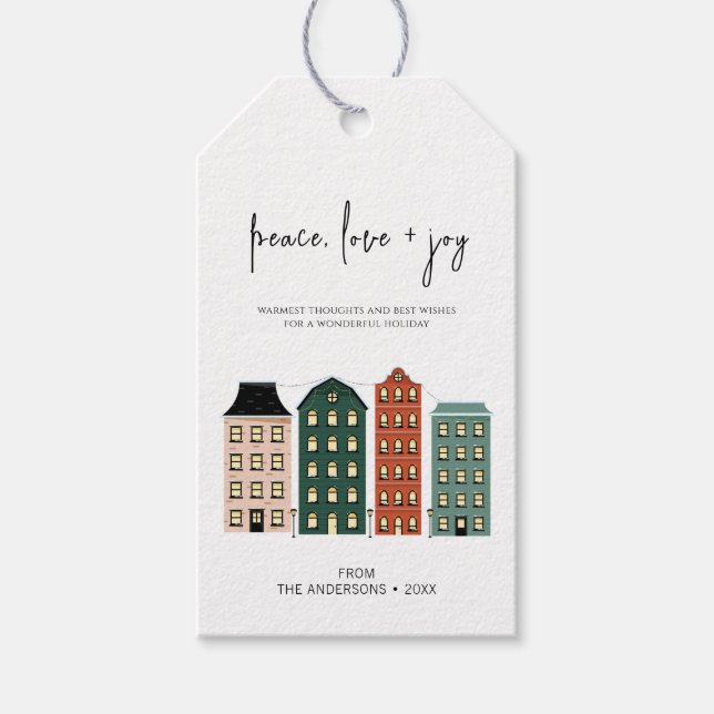 Moderne Friedens-Liebe und Weihnachtsstadt Geschenkanhänger (Vorderseite)