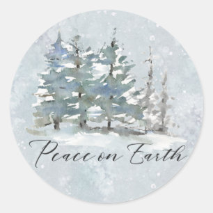 Moderne Friedliche Winter Wasserfarbenwelt Runder Aufkleber