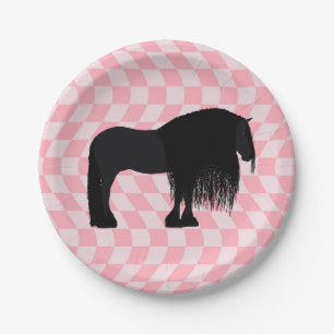Moderne Friesian Horse Illustration Pink Karos Pappteller