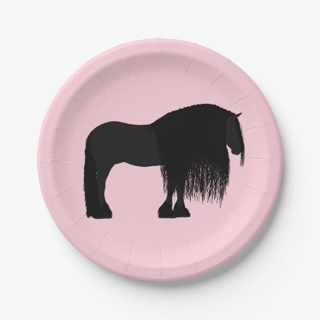 Moderne Friesian Horse Illustration Pink Pappteller (Vorderseite)