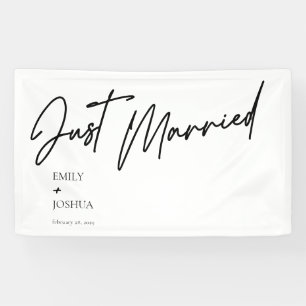 Moderne Frisch Vermählte Schwarz Weiß Hochzeit Banner