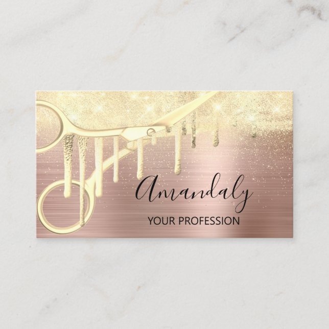 Moderne Friseur Coiffeur Schere Gold Rose Visitenkarte (Vorderseite)