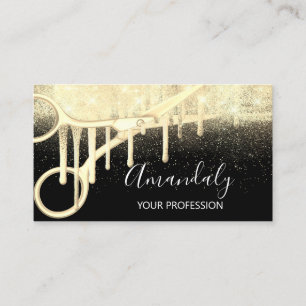 Moderne Friseur Coiffeur Schere Schwarz Gold Visitenkarte