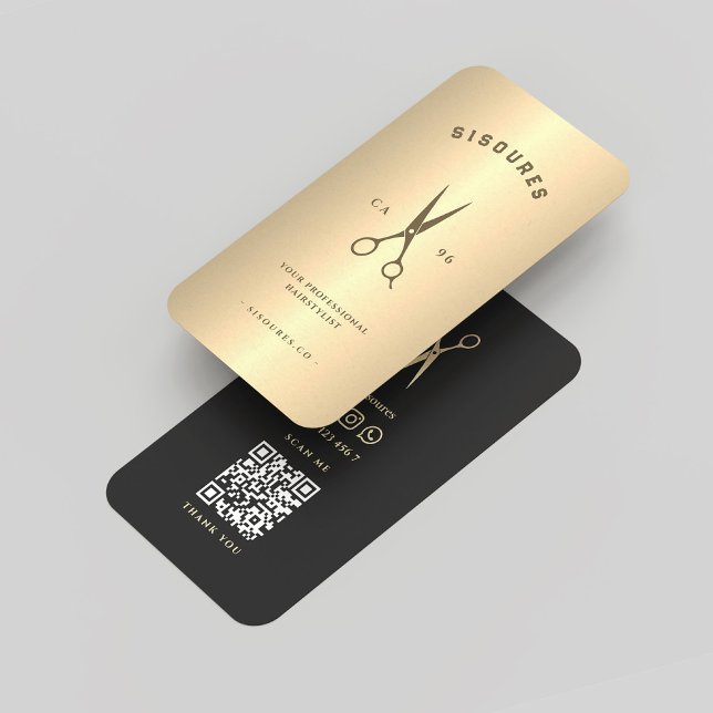 Moderne Friseursalon Barbershop Black Gold Scheren Visitenkarte (Modern Hairstylist Barbershop Black Gold Scissors)