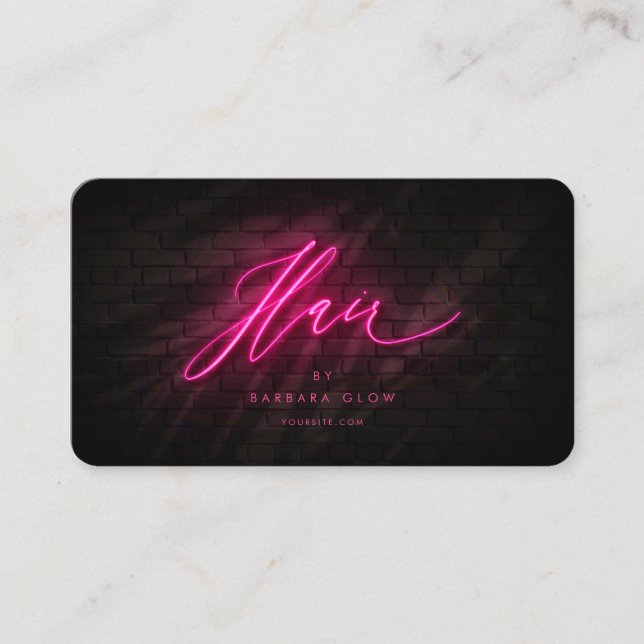 Moderne Friseursalon - Hot Pink Neon Visitenkarte (Vorderseite)