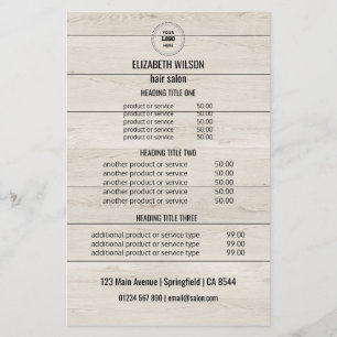 Moderne Friseursalon-Servicekarte - Holzhintergrun Flyer