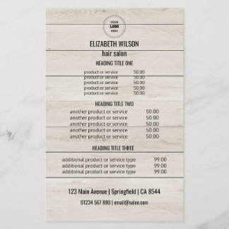Moderne Friseursalon-Servicekarte - Holzhintergrun Flyer