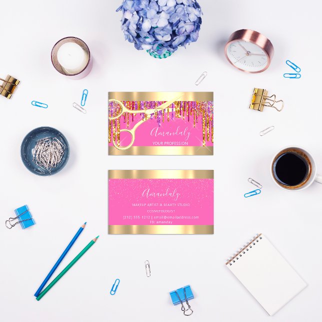 Moderne Friseurschere Lila Glitzer Schönheit Visitenkarte (Modern Hairdresser Scissors Purple Glitter Beauty Business Card)