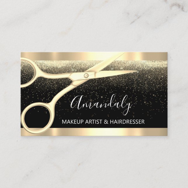Moderne Friseurschere Stylist Coiffeur Gold Visitenkarte (Vorderseite)
